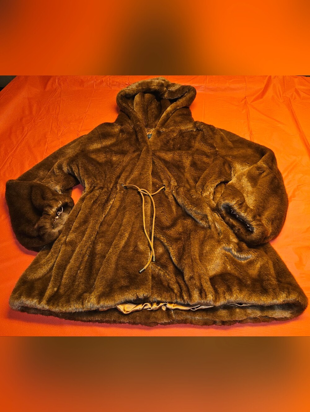 Donna Salyers Fabulous Faux Fur Hooded Coat w/Drawstring Waist 3XL Like New
